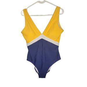New One Piece Blue and Yellow Swim Suit Size Large